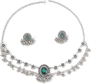 Vintage Cubic Zirconia Earrings Bohemian Flower Layered Pendant Necklace Jewellery Set for Women Tassel Beaded Boho Wedding Cocktail Party Birthday Christmas Anniversary Unique Jewelry Gifts