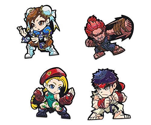 ストリートファイター コレクター収集品 エナメルピン 4個セット | Chun-Li、Ryu、Akuma、Cammyを含む| メタルブローチバッジアクセサリー バックパック 衣類 ラペル用 | 公式カプコンビデオゲームピン（Amazon）