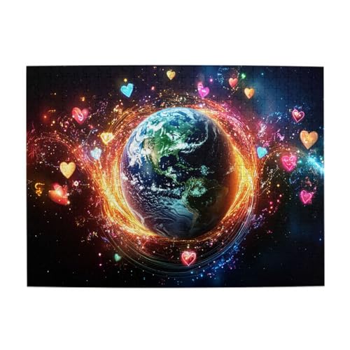 Liorosa Symphony Of Spheres 500 Pieces Of Adult Wooden Puzzle,Earth Surrounded By Floating Love Notes,Ideal For Party Game Nights,Brainstorming For Stress Relief,Vibrant Design