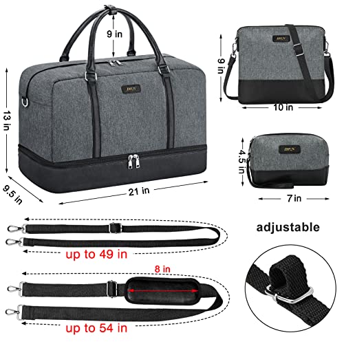 Image of IBFUN Weekender Bags for Women, 21 inch Weekender Travel Bag, Travel Duffle Bag Carry on Overnight Duffel Bag 3PCS, B1-Grey, Large, Expandable Weekender Bag With Back Side Luggage Sleeve and Adjustable