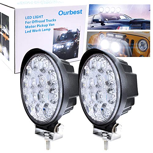 4.5â€ Round Work LED Light, 42W Fog Offroad Off Road Lights Driving Lamp Waterproof for Hunting Pickup UTV Truck Car Boat SUV Boat 4WD ATV 12V 24V 4x4 Tractor Motorcycle