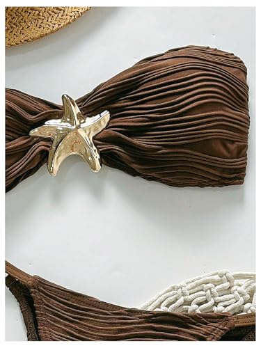 GORGLITTER Women's Strapless Bandeau Swimsuit High Cut G String Thong Cheeky Metal Bikini Sets3