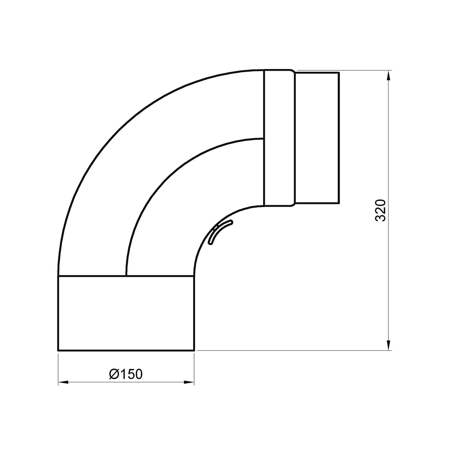 Raik Rauchrohrbogen Ofenrohr 150 mm 90° einseitig gezogen mit integrierter Reinigungsöffnung Schwarz Stahl 2 mm Wandstärke temperaturbeständig bis 600 °C für Kamin und Ofenanschluss Made in EU