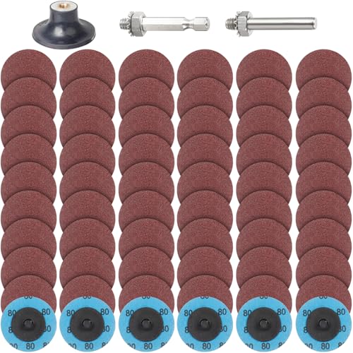 PMIQSA 63 Pcs Quick Change Discs Set, 2 Inch (50mm) Sanding Discs with 1/4" Holder Grit 80, for Die Grinder Discs Surface Prep Burr Rust Paint Removal