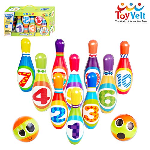 ToyVelt Kids Bowling Set - with 10 Bowling Pins & 2 Balls