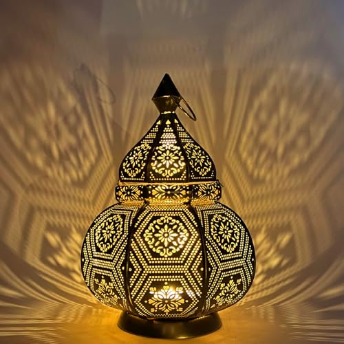 Lanterna Orientale Maha in Metallo Oro, 28 cm - Marocchina per Esterni e Interni, da Giardino o da Tavolo