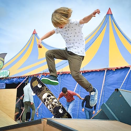 Image of 31 x 8 Inch Complete Skateboard 7 Layer Canadian Maple Double Kick Deck Concave Cruiser Trick Skateboard for Boys Girls Teens Adults Beginner