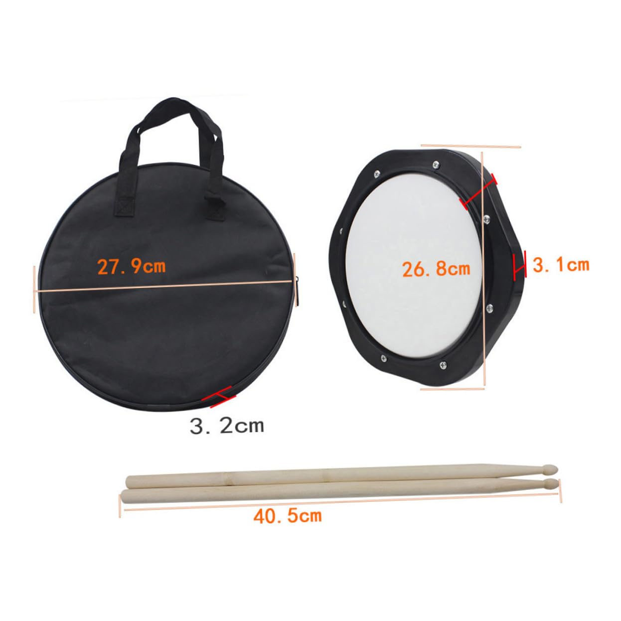 FRCOLOR Set de Práctica para Tambores Baquetas, Almohadilla Flexible de 10 Pulgadas en Abs, Ligera y Fácil de Transportar para Bateristas y Niños
