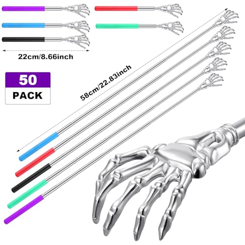 LOYIM 50 Pieces Back Scratchers Telescoping Back Scratcher Bulk for Women Men Skull Hand Shaped Extendable Stainless Steel Massage Tool for Adults Christmas Gift