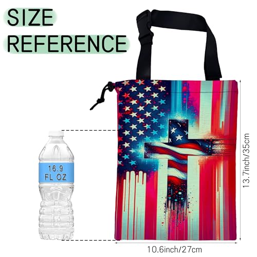 Image of American Flag Cross Car Garbage Bag,Waterproof Small Car Trash Bag Hanging Back of Seat,Drawstring Hanging Car Trash Bag with Adjustable Buckle for Car Accessories