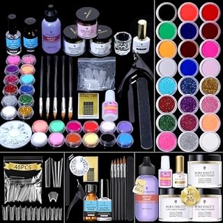BORN PRETTY Acrylic Nail Kit with Everything, Acrylic Nail Kits Full Set Acrylic Powder and Liquid Monomer Set 24 Glitters Acrylic Nail Brush Nail Tips for Acrylic Nails Extension Beginner kit