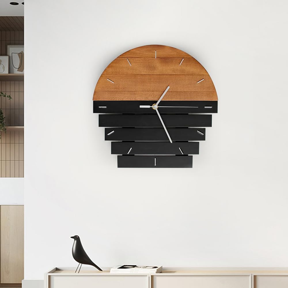 homary 11.8" Rustic Wall Clock Abstract Wood Wall Clocks for Living Room Creative Analog Clock Home Hanging Artistic Decor Art