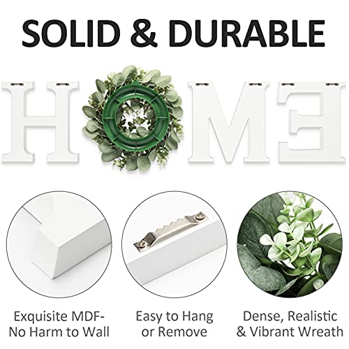 Wood Home Sign For Wall Decor Wooden Home Letters With Wreath Artificial Eucalyptus Modern Decorative Hanging Home Letters Decor Farmhouse Home Sign For Living Room Kitchen Christmas Housewarming Gift #TOP6