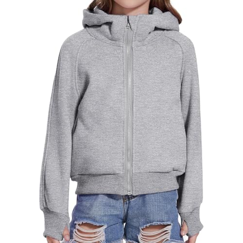Girls' hooded zipper, comfortable and skin friendly fabric, casual short and versatile top