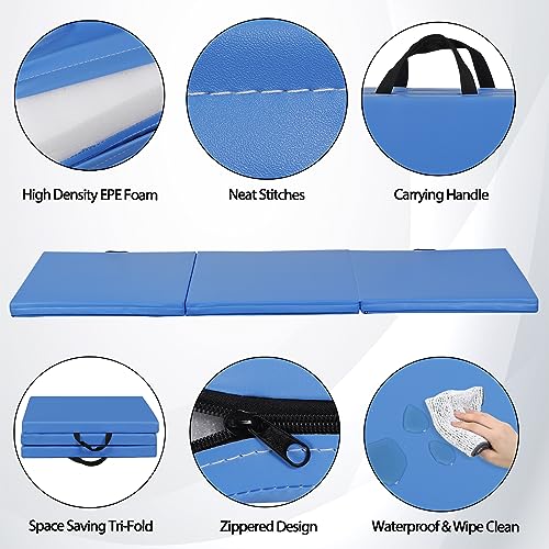 ZENY 2 Thick Tri-Fold Exercise Mat with Carrying Handles for Home Workouts and Yoga