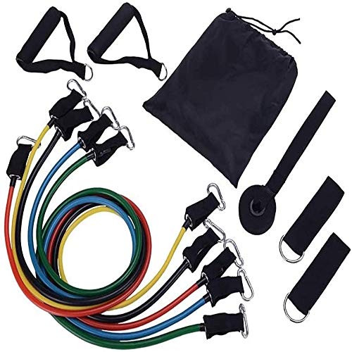 CAMECHO Exercise Resistance Bands Set, 11 PCS, Fitness Stretch Workout Bands with Fitness Tubes, Foam Handles, Ankle Straps, Door Anchors for Home Gym Fitness (In Total 150lbs)