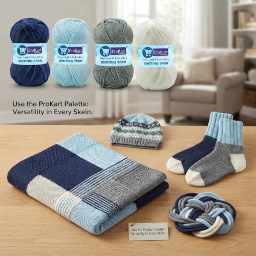 Image of ProKart - 4 Ply Plush & Cuddly for Knitting & Crochet | Pastel Yarn for Baby Toys & DIY Crafts | 100g, Pack of 4 (Navy Blue, Baby Blue, White, Grey)