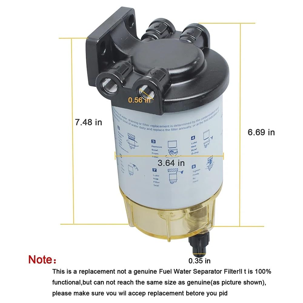 Filtro Diésel para Coche S3213, Conjunto De Filtro Separador De Aguaparacombustible, Compatible con Motores De Barcos, Filtro De Combustible De 10 Micras.