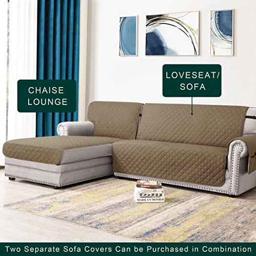 Chun Yi Chaise Sofa Slipcover L Shape Sofa Cover Sectional Couch Cover For Dogs Reversible Chaise Lounge Slip Cover With Elastic Straps Furniture Protector For Living Room (Chaise,Khaki) #TOP2