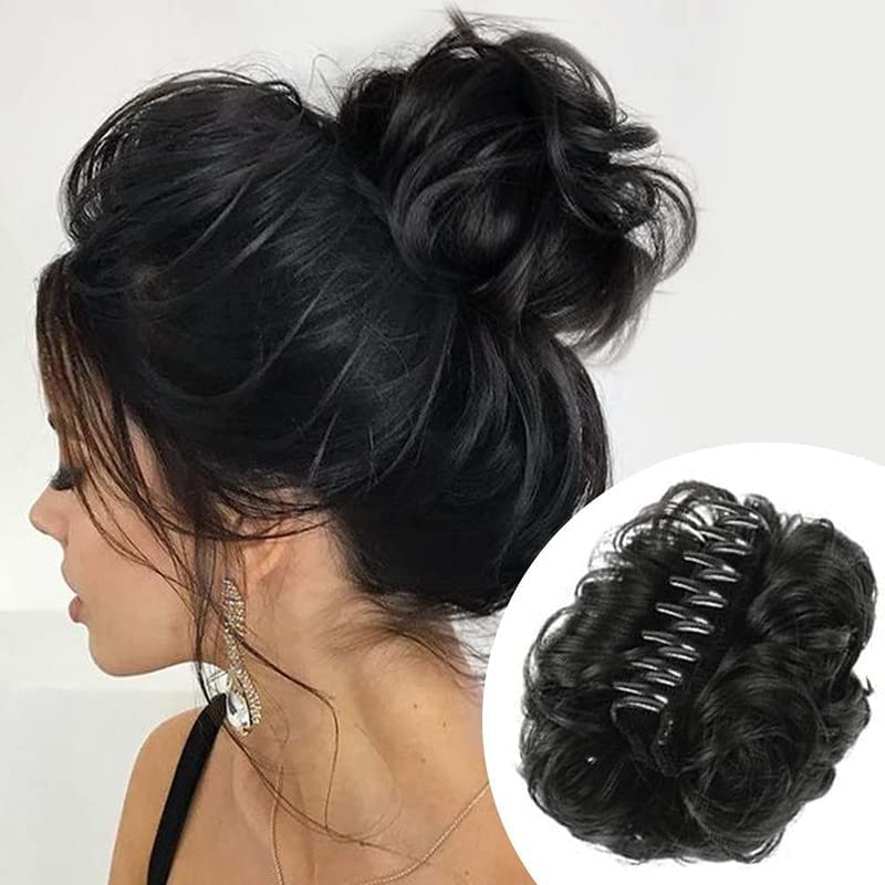 Image of Curly Hair Bun Claw Clip Extension for Women & Girls, Black