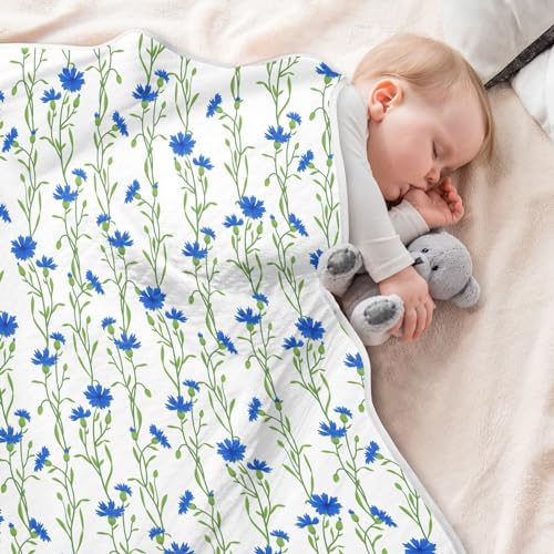 Image of Wild Meadow Flower Baby Swaddle Blanket for Boys and Girls, Cornflower Field Muslin Baby Receiving Swaddle Blanket, Soft Cotton Nursery Swaddling Blankets for Newborn Toddler Infant, 30x40 in