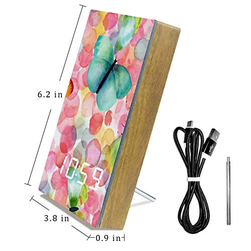 Lyetny Watercolor Butterflies Digital Alarm Clock Display Time Temperature Date Led Decorative Clock #TOP6