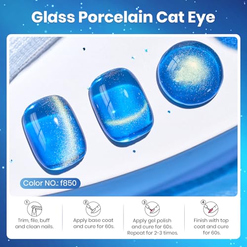Image of Beetles Blue Cat Eye Gel Nail Polish - 15ML Blue Glass Cat Eye Glitter Magnetic Gel Polish Shimmer Soak Off UV Stellar Whisper Collection Nail Art Design Manicure Gifts for Women