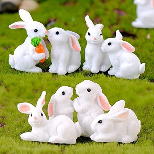 Smilesky Miniature Bunny Figure Animal Rabbit Toys Fairy Garden Party Decorations White 8 PCS