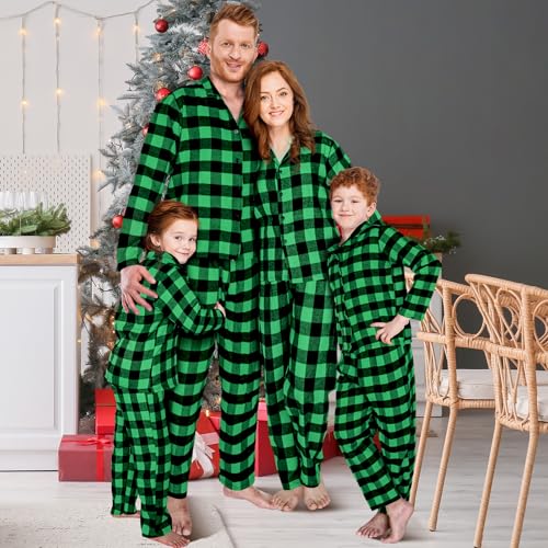 Hillban Couples Matching Christmas Pajamas Sets Family Buffalo Black Plaid Pajamas Long Sleeve Button for Adult Youth2
