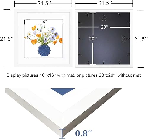 Miniatura 6 de Marco blanco de 20 x 20 pulgadas, para exhibir imágenes de 16 x 16 pulgadas con paspartú o 20 x 20 pulgadas sin paspartú, marco de fotos para