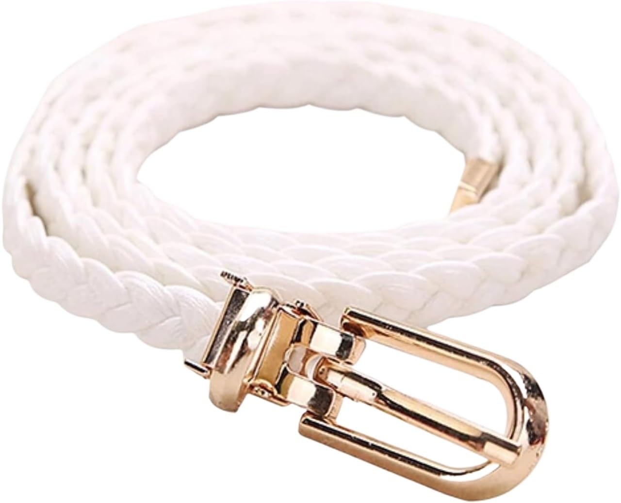 dfEDRd Ladies Waist Belt, 105cm Women Braided Leather Thin Waistband Ladies Dress Pin Buckle Pure Color Belts Accessories(White)