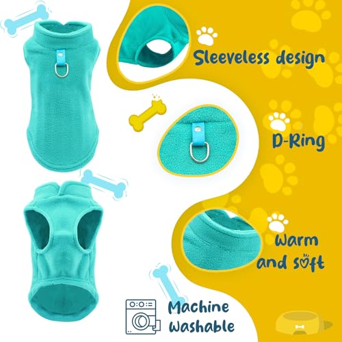 Sahunfri 2 Stück Hundepullover Kleine Katzen Hunde, Warme Weiche Fleecepullover Hundepullover für Kleine Katzen und Hunde mit Leine(Aqua+Green, M)