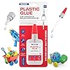 GH1200 (2-in-1) Super Glue for Plastic with Brush Applicator & Nozzle - Fast Setting Plastic Glue Heavy Duty for Solid Bonds, DIY & More, Crystal Clear & No Stain Glue
