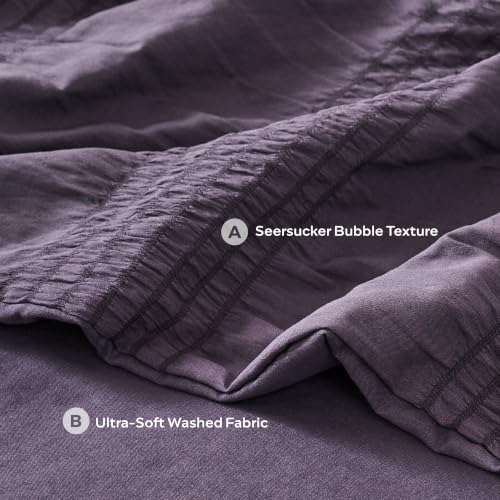 Image of JELLYMONI Seersucker Duvet Cover Set Full, 3pcs Purple-Wide Polyester | In Guest Room & Studio, Single Upgrades Pick, Crinkled Texture, Oeko-Tex Certified, 8 Corner Ties & Hidden Zipper