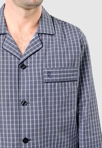 El Búho Nocturno Mens Pajama Set Long Sleeve Woven Poplin Checkered Pajama Set for Men, 60% Cotton, 40% Polyester, Blue 1543, XL4