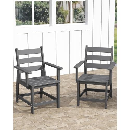 GREENVINES Patio-Chair | Outdoor Dining Chairs Set of 2 | HDPE Plastic | Removable Armrests | All Weather | for Backyard Deck Poolside Garden | Grey 2