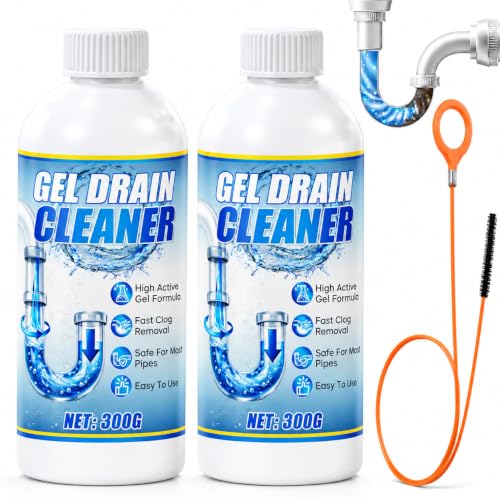 Sink Drain Cleaner Gel 2pcs, Shower Drain Clog Remover, Fast-Acting Sink Clog Remover With Tool Dissolves Hair, Grease & Soap Scum, Safe For Most Household Pipes