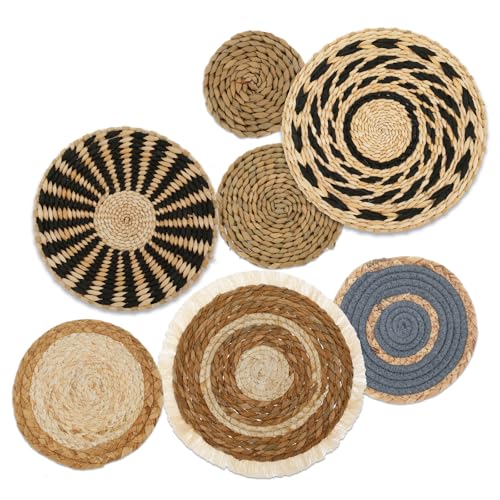 Fyeme 7 Stück Boho Wandkörben Aus Rattan Rund Aufhängbar...