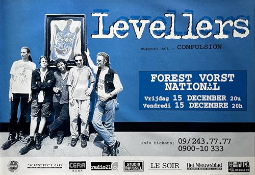 Affiche Levellers Concert Belgique 1995 de collection format géant 67X98cm