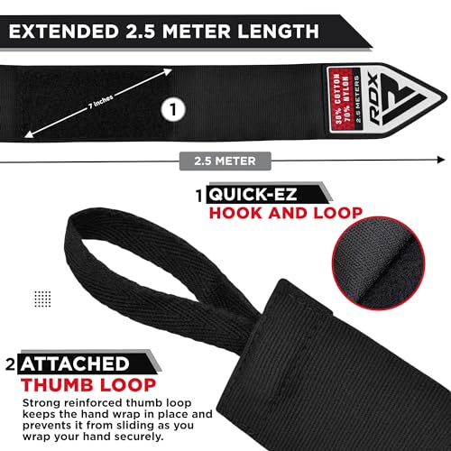 RDX Boxing Wraps Kids 2.5M Inner Gloves, Elasticated Thumb Loop Bandages, Junior Under Mitts Hand Fist Protector Wrist Support Straps, Muay Thai MMA Kickboxing Martial Arts