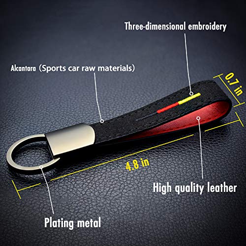 Ke-Ke German Flag Stripe Alcantara Embroidery Leather Gun-Black Keychain Ring For Audi Bmw Mercedes Mini Porsche Smart Volkswagen Etc (Germany Flag 3-Color) #TOP1