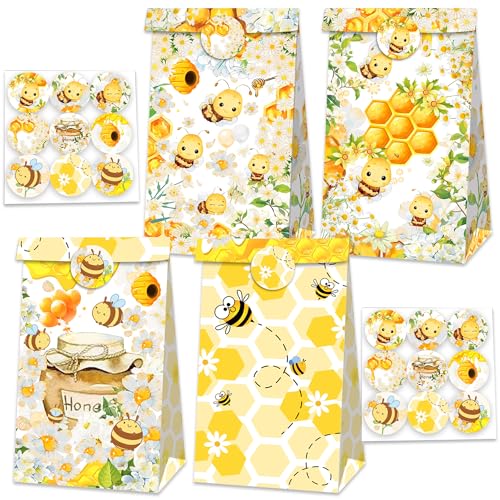 JeVenis 12 piezas honey bee tema favor bolsas tratar de caramelo goodies bolsas productos para fiestas floral honey bee bridal shower babyshower birthday wedding