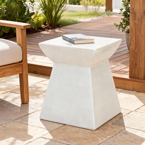 Antique Textured Magnesium Oxide Outdoor Side Table, Sculptural Pedestal Accent