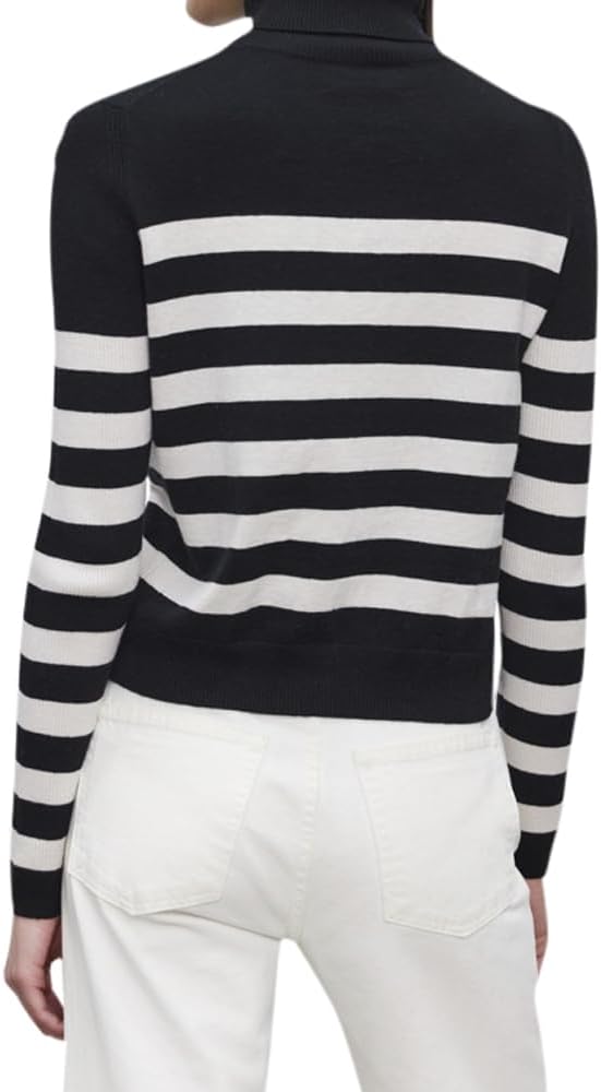 VELVET BY GRAHAM & SPENCER Women's Korie Lux Cotton Cashmere Sweater, Black/Chalk - Image 3