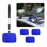 Ziciner Car Windshield Cleaner, Microfiber Auto Cleaning Wiper with Aluminum Extendable Handle and 2 Washable Reusable Cloth Pad Head, Universal Vehicle Interior Exterior Cleaner Kit (Blue-Rectangle)