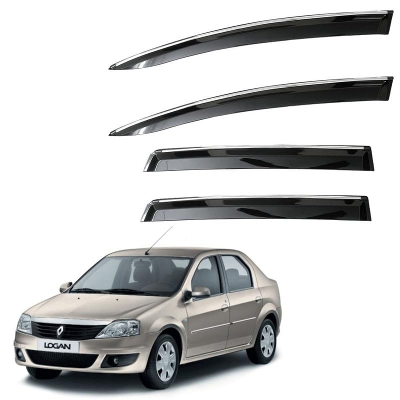 Image of CAR SAAZ Unbreakable Side Window Door Visor for Logan (2001-2011) | Chrome Smoke Finish | Rain & Wind Deflector - Set of 4 Pcs