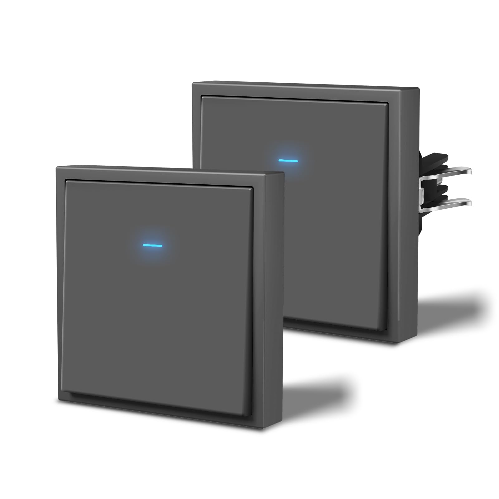 BSEED Light Switch Matte,Wall Toggle Switch with Led Indicator,Single Switch with Grappling Hook,Quick Connect,C-Series,1 Gang 1 Way-2 Pack,80mm Gray