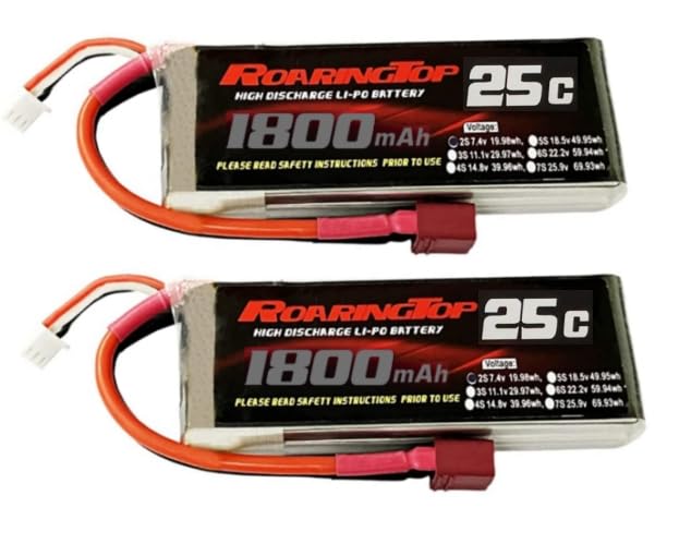RoaringTop 2S Lipo Battery 7.4v 1800mAh RC Lipo Batteries 25C with T Plug Compatible with WLtoys 12428/12427/124019/104001 1:12 RC Car Truck Truggy FPV Drone Quadcopter Helicopter Airplane