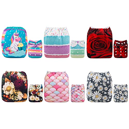 Image of ALVABABY Cloth Diaper One Size Adjustable Washable Reusable for Baby Girls and Boys 6 Pack with 12 Inserts (Color 03)
