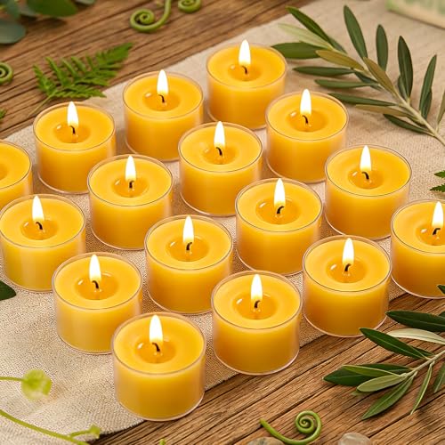 8 Hours Beeswax Tealight Candles-12 Pack - Handmade Natural Beeswax Tea Candles in Clear Cup | Smokeless Beeswax Candles | for Home Deco, Fragrance, Relax